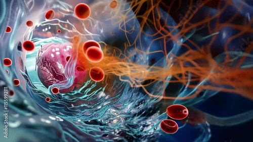 Detailed illustration of human vein thrombosis with visible coagulated blood and branching vessels