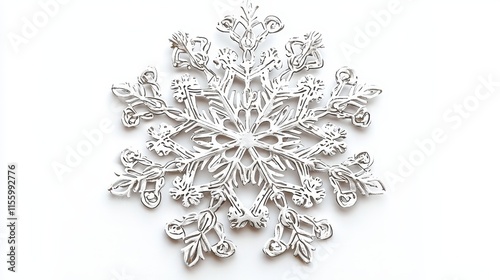 A snowflake ornament with intricate details on a white isolated background photo