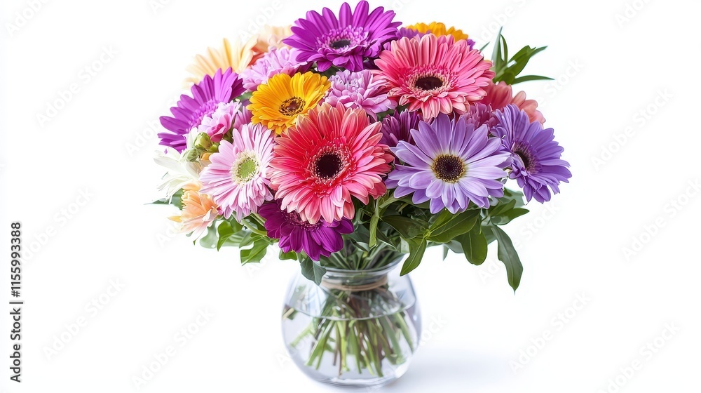 A beautiful bouquet of mixed flowers in a vase on a white isolated background A beautiful bouquet of mixed flowers in a vase on a white isolated background
