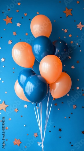 Colorful balloons and stars create a vibrant celebration backdrop for parties...
