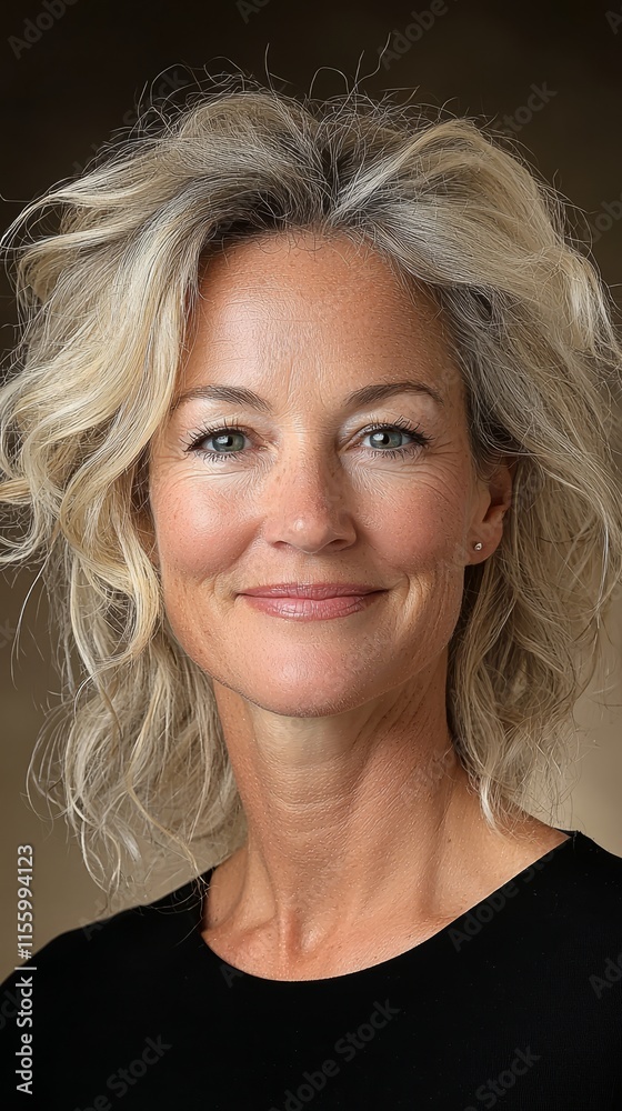 A woman with blonde hair smiling at the camera A woman with blonde hair smiling at the camera