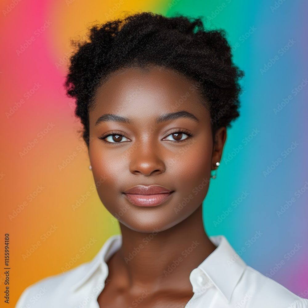 A woman in a white shirt is looking at the camera