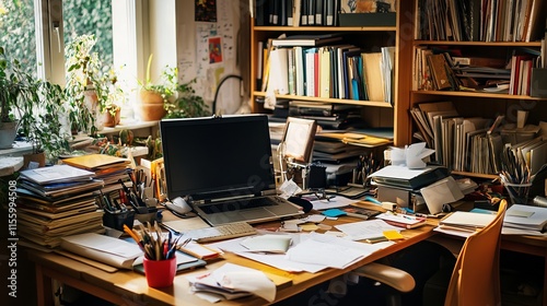 Wallpaper Mural Messy and cluttered office desk with copy space  Torontodigital.ca