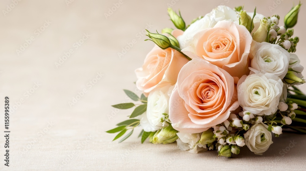 A bouquet of white and peach roses on a table A bouquet of white and peach roses on a table