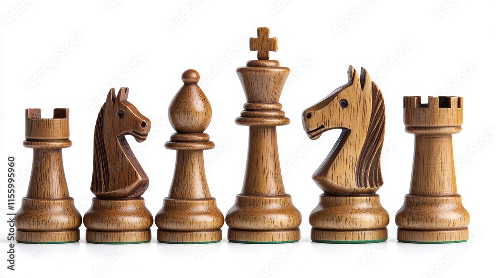 A traditional wooden chess set on a white isolated background A traditional wooden chess set on a white isolated background