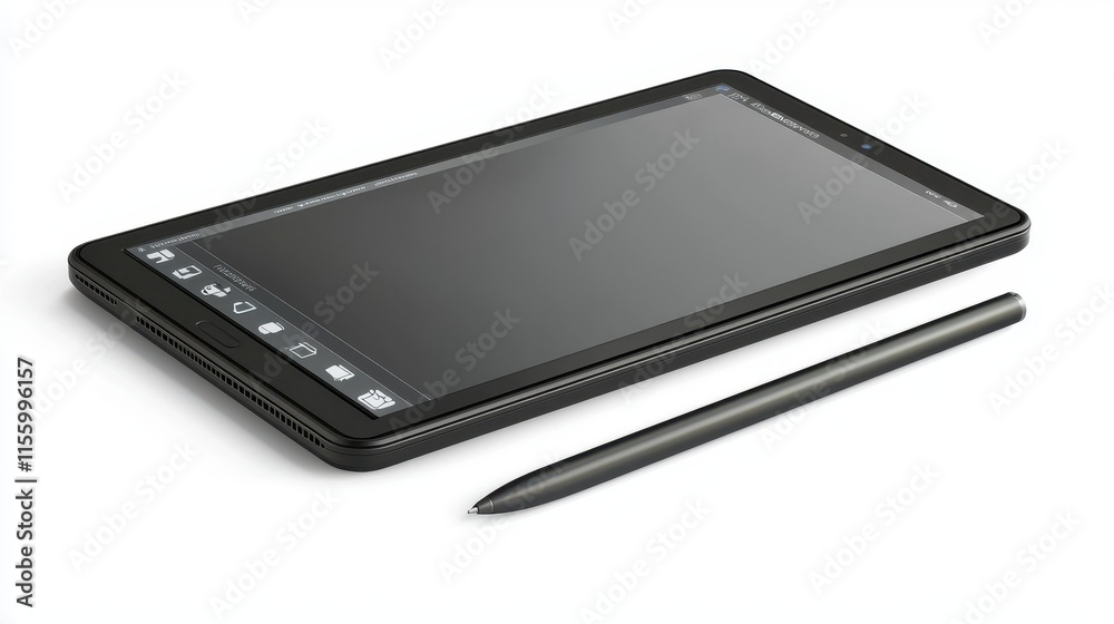 A digital tablet with a stylus on a white isolated background A digital tablet with a stylus on a white isolated background