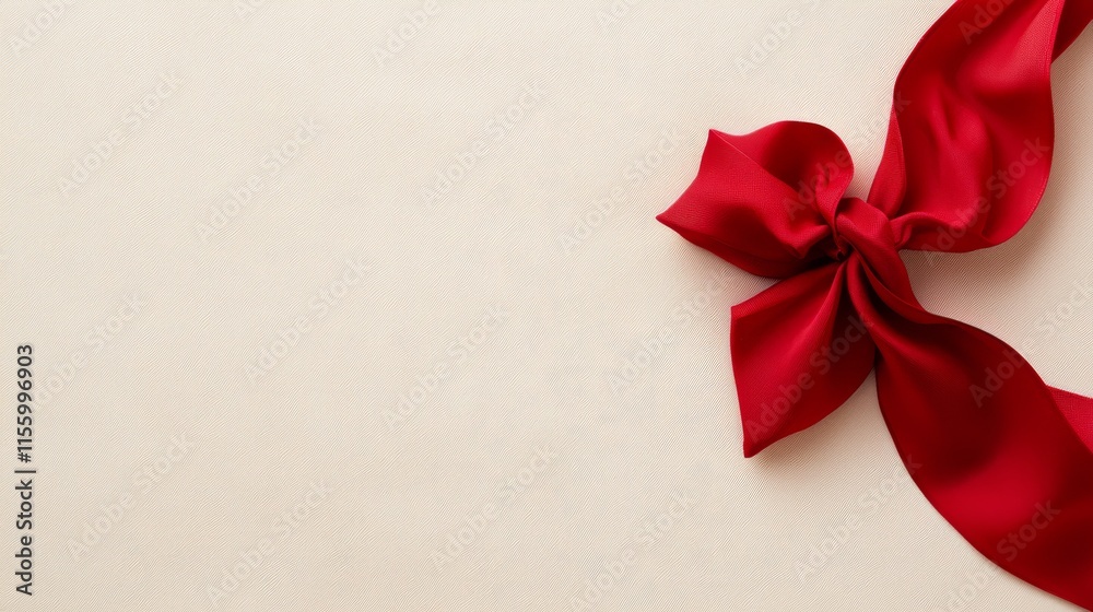 A red ribbon tied in a bow on a white background