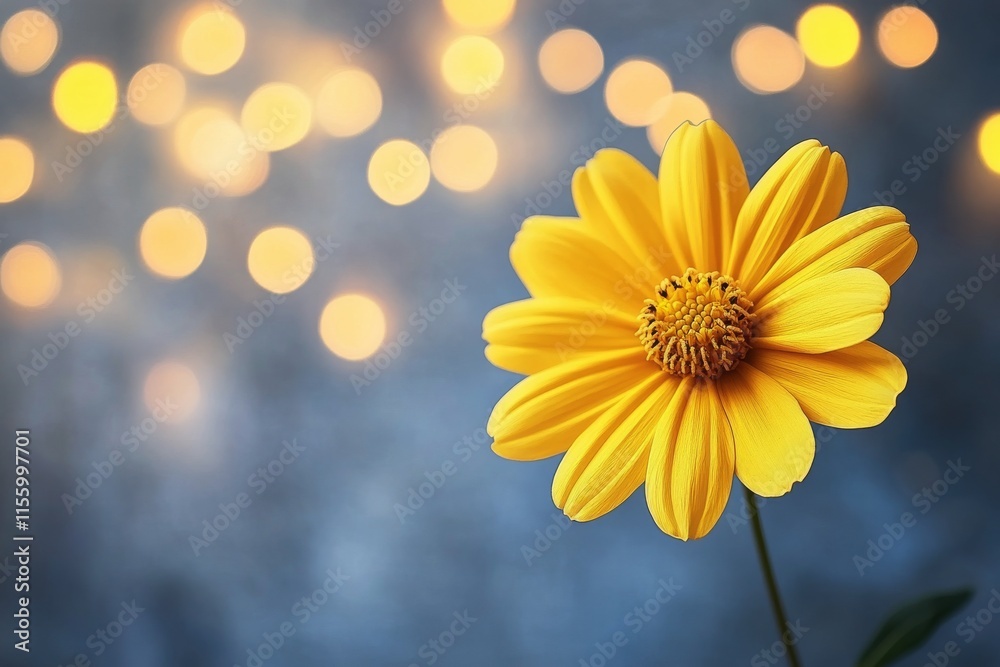 Bright yellow flower glowing under soft golden light with sparkles in the background Bright yellow flower glowing under soft golden light with sparkles in the background