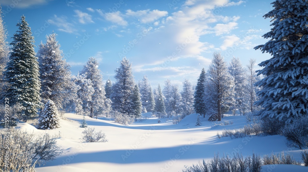Fototapeta premium Merry christmas and happy new year greeting background with copy-space.Beautiful winter landscape with snow covered trees.