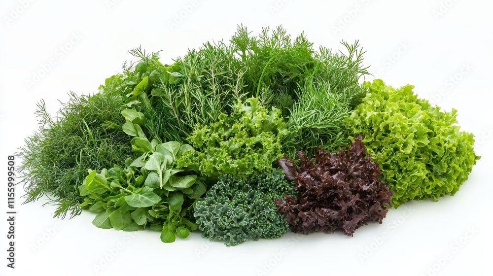 A large bowl of mixed salad with fresh greens on a white isolated background A large bowl of mixed salad with fresh greens on a white isolated background