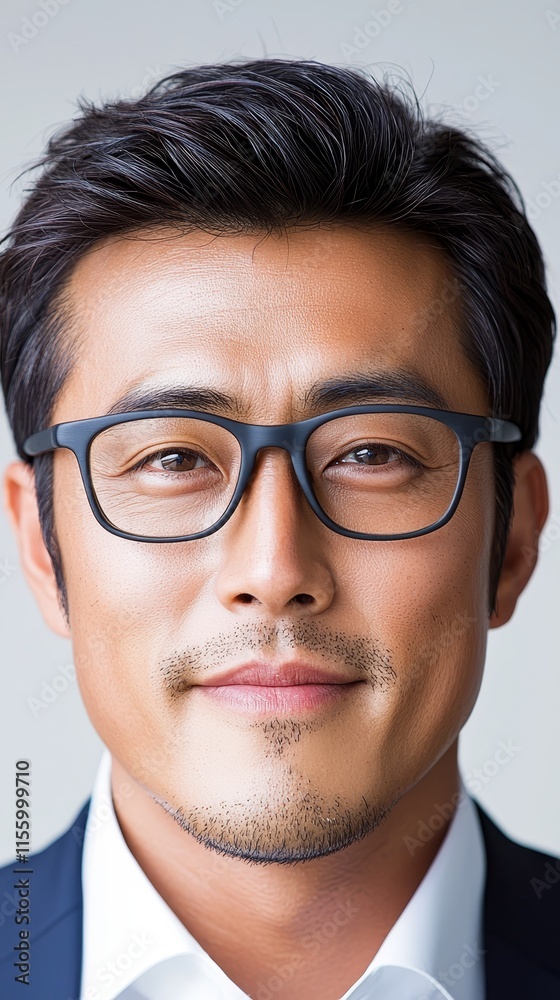 A man wearing a suit and glasses looking at the camera A man wearing a suit and glasses looking at the camera
