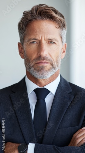 A man in a suit and tie with his arms crossed