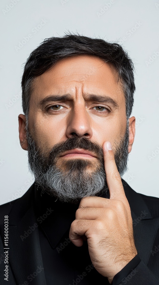 Obraz premium A man with a beard and a black suit is looking at the camera