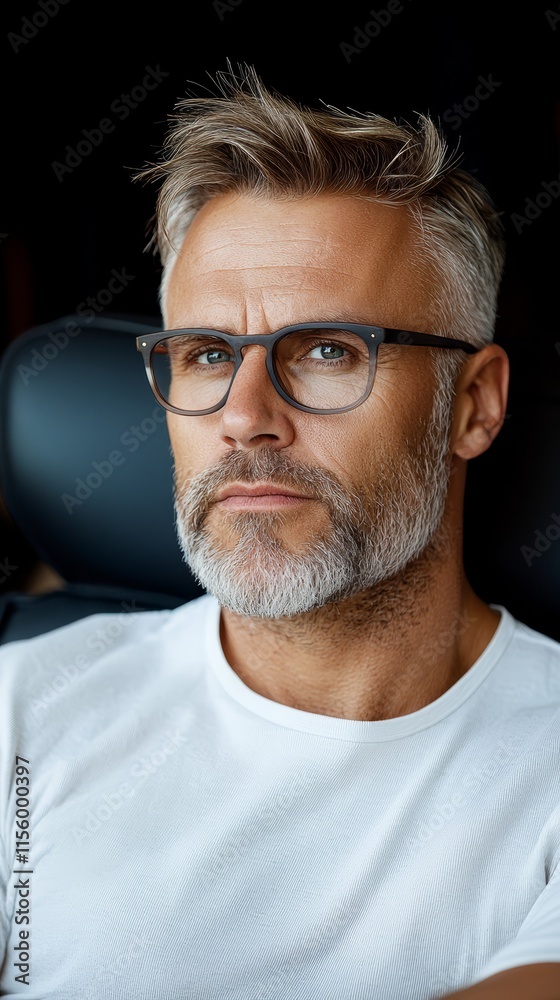 Obraz premium A man with a white beard and glasses sitting in a chair