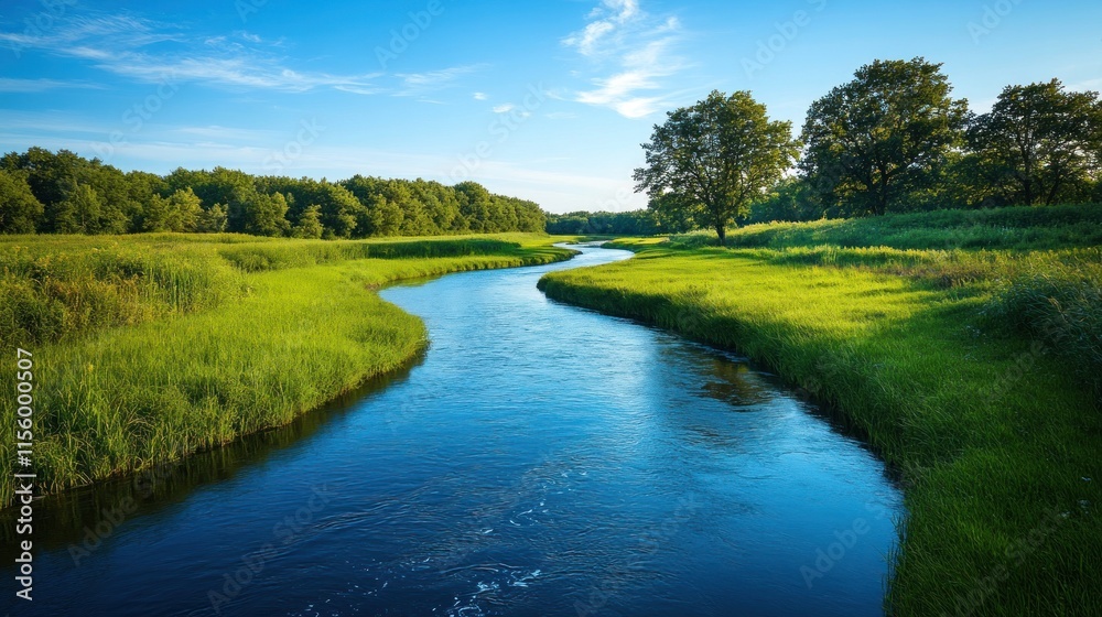 Serene River Landscape: A Picturesque Scene of Nature's Beauty Serene River Landscape: A Picturesque Scene of Nature's Beauty