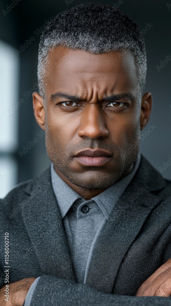 Fototapeta premium A man in a suit with his arms crossed looking at the camera