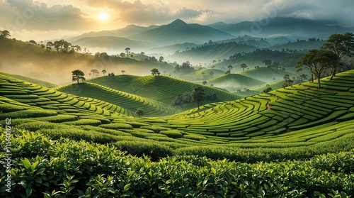 Wallpaper Mural Picturesque tea plantation, beauty of agricultural landscapes Torontodigital.ca
