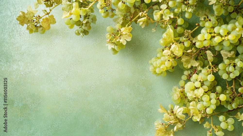Obraz premium Fresh Green Grapes on Soft Green Background for Healthy Recipes