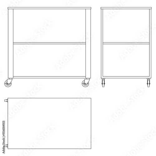 Food Trolley Tray on Cart. Vector Illustration Isolated on White Background. Perfect for Restaurant Menus, Catering Services, Hotel Brochures, and Kitchenware Branding.