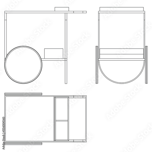 Food Trolley Tray on Cart. Vector Illustration Isolated on White Background. Perfect for Restaurant Menus, Catering Services, Hotel Brochures, and Kitchenware Branding.