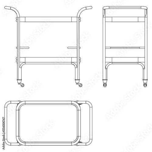 Food Trolley Tray on Cart. Vector Illustration Isolated on White Background. Perfect for Restaurant Menus, Catering Services, Hotel Brochures, and Kitchenware Branding.