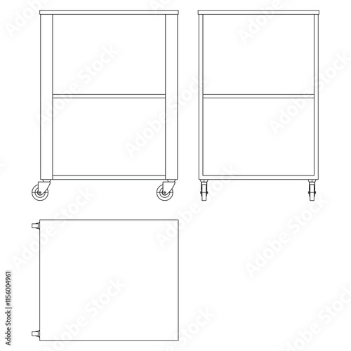 Food Trolley Tray on Cart. Vector Illustration Isolated on White Background. Perfect for Restaurant Menus, Catering Services, Hotel Brochures, and Kitchenware Branding.