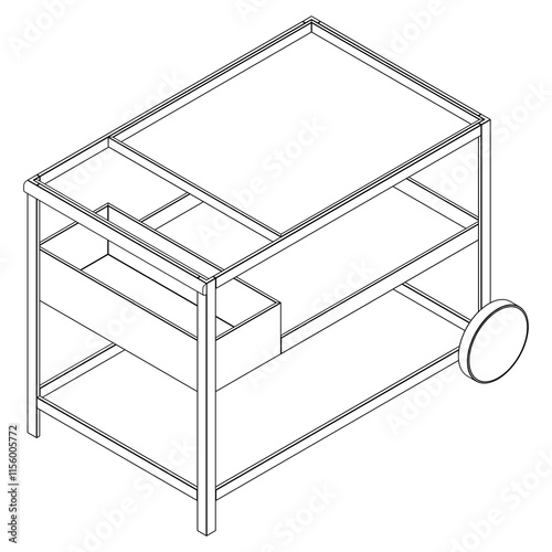 Food Trolley Tray on Cart. Vector Illustration Isolated on White Background. Perfect for Restaurant Menus, Catering Services, Hotel Brochures, and Kitchenware Branding.