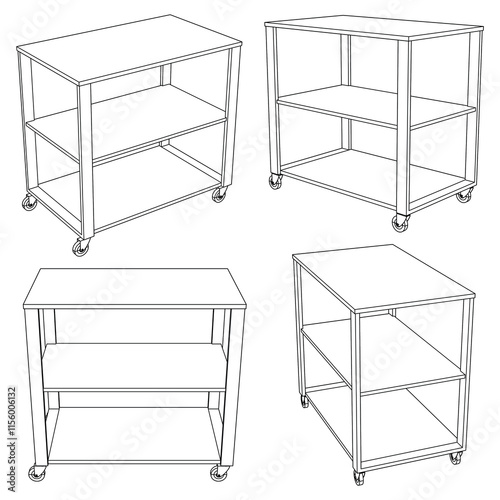 Food Trolley Tray on Cart. Vector Illustration Isolated on White Background. Perfect for Restaurant Menus, Catering Services, Hotel Brochures, and Kitchenware Branding.