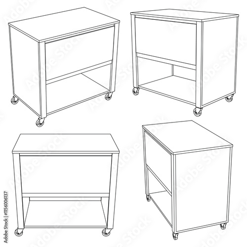 Food Trolley Tray on Cart. Vector Illustration Isolated on White Background. Perfect for Restaurant Menus, Catering Services, Hotel Brochures, and Kitchenware Branding.