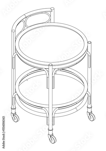 Food Trolley Tray on Cart. Vector Illustration Isolated on White Background. Perfect for Restaurant Menus, Catering Services, Hotel Brochures, and Kitchenware Branding.