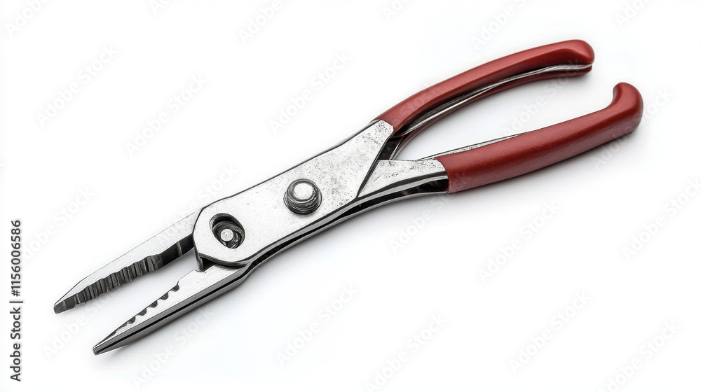 Locked Pliers Isolated on White Background with Red Handle Locked Pliers Isolated on White Background with Red Handle
