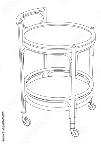 Food Trolley Tray on Cart. Vector Illustration Isolated on White Background. Perfect for Restaurant Menus, Catering Services, Hotel Brochures, and Kitchenware Branding.
