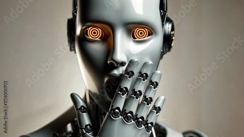 Surprised robot covering his mouth with a hand gesture
