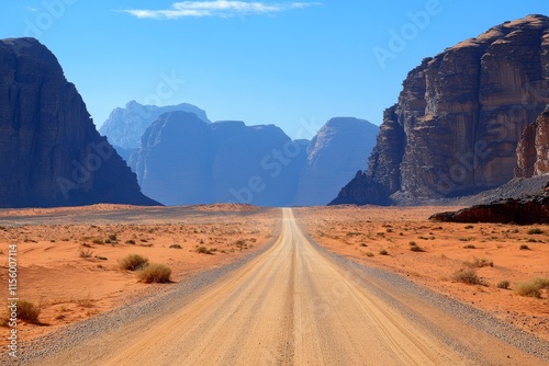 Breathtaking view of a winding desert road in a vast landscape under a bright...