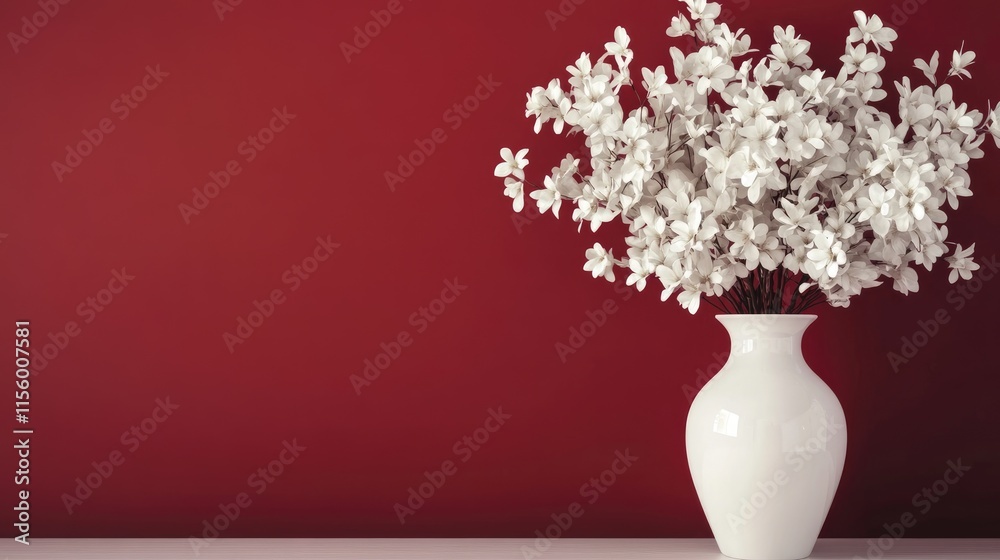 custom made wallpaper toronto digitalElegant White Flower Arrangement in Vase Against Red Wall