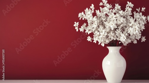 Wallpaper Mural Elegant White Flower Arrangement in Vase Against Red Wall Torontodigital.ca