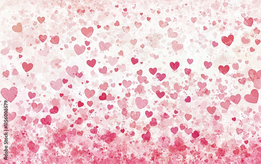 A pastel pink gradient background with scattered heart shapes and a clean area for text, for Saint Valentines Day A pastel pink gradient background with scattered heart shapes and a clean area for text, for Saint Valentines Day