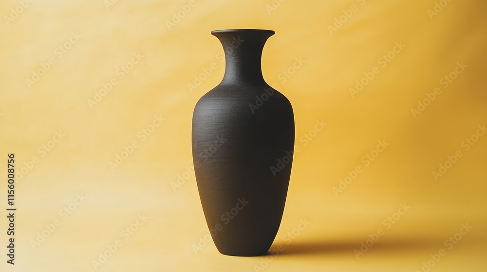 Elegant Black Vase on Yellow Background Showcasing Minimalist Design Elegant Black Vase on Yellow Background Showcasing Minimalist Design