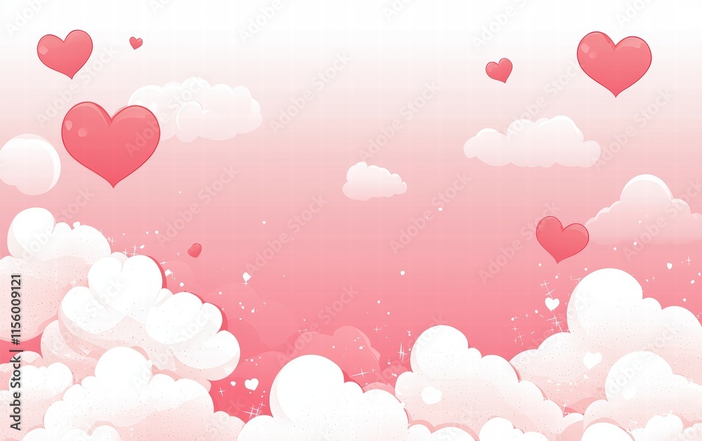 A romantic sky theme with heart-shaped clouds and a clear section for text, celebrating Saint Valentines Day
