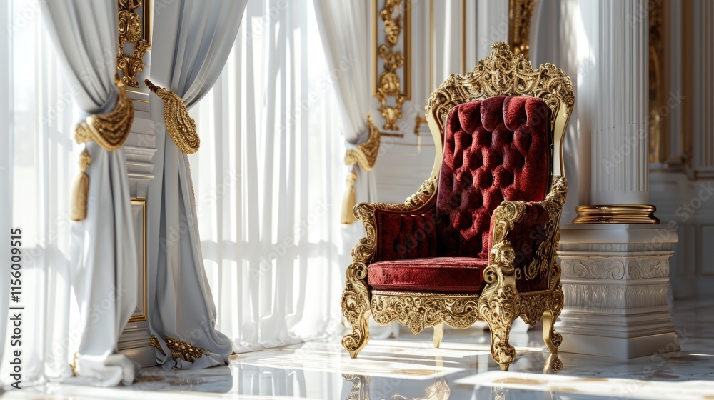 The Royal Throne: Luxurious Gold Chair in Opulent Palace Setting The Royal Throne: Luxurious Gold Chair in Opulent Palace Setting