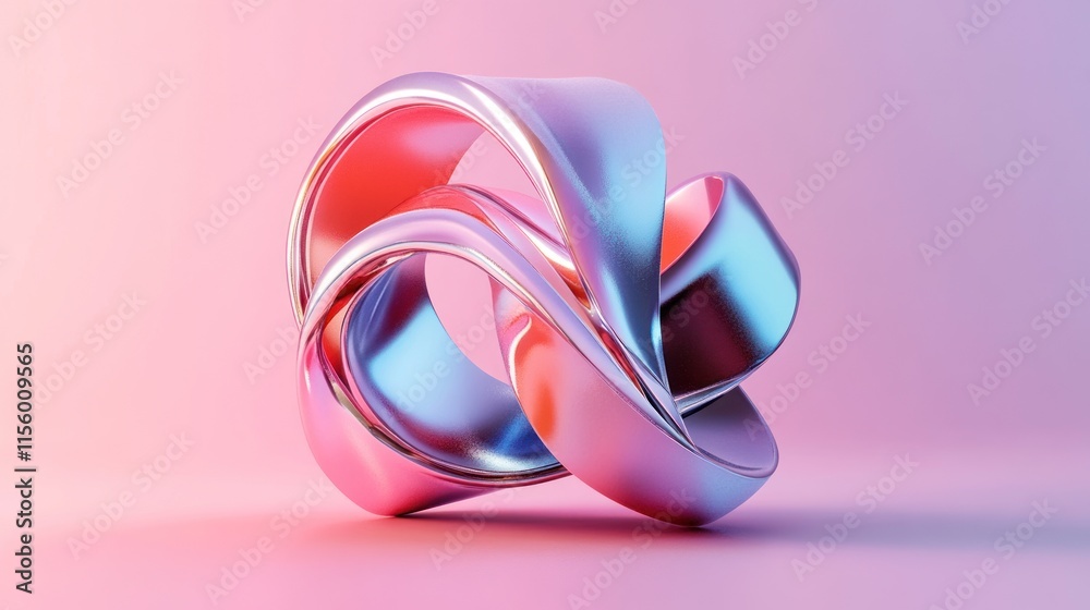 Abstract Pink and Blue Metallic Sculpture, 3D Rendered Modern Art Design Abstract Pink and Blue Metallic Sculpture, 3D Rendered Modern Art Design