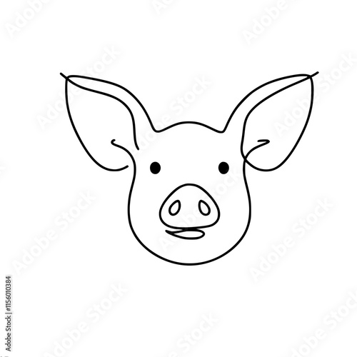 Minimalist black line art of pig face on white background, single line vector outline drawing photo