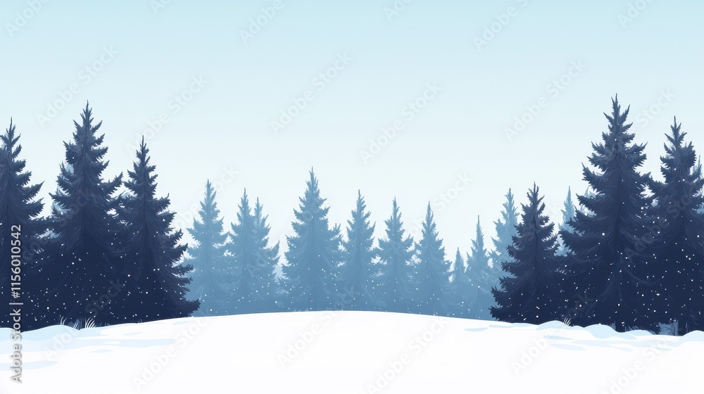 Naklejka premium Minimal snow-covered pine forest under a clear sky, perfect for serene and wintery designs