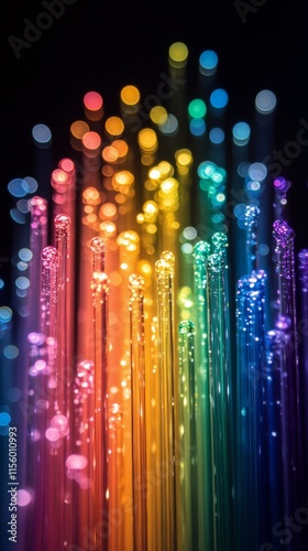 Colorful light reflections with blurred bokeh in a dark background
