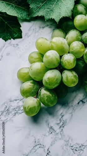 Fresh green grapes with water droplets on a light background for healthy eating