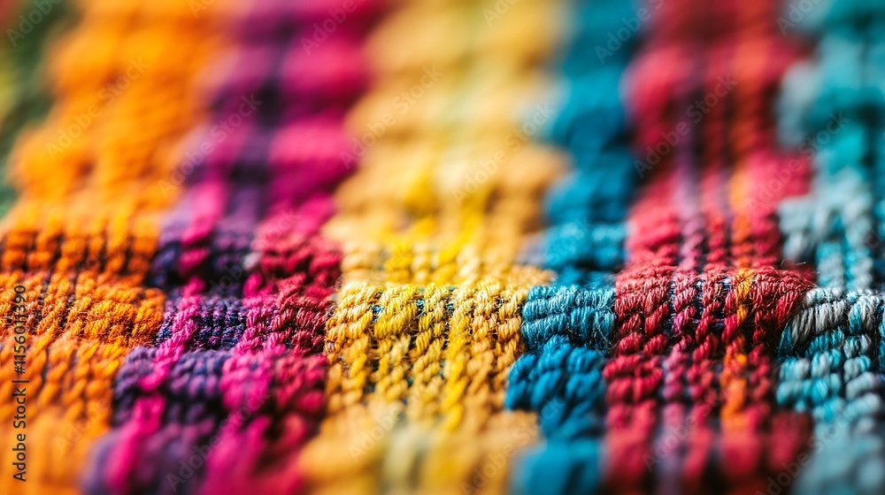 Close-up of vibrant, multicolored woven fabric texture. Close-up of vibrant, multicolored woven fabric texture.