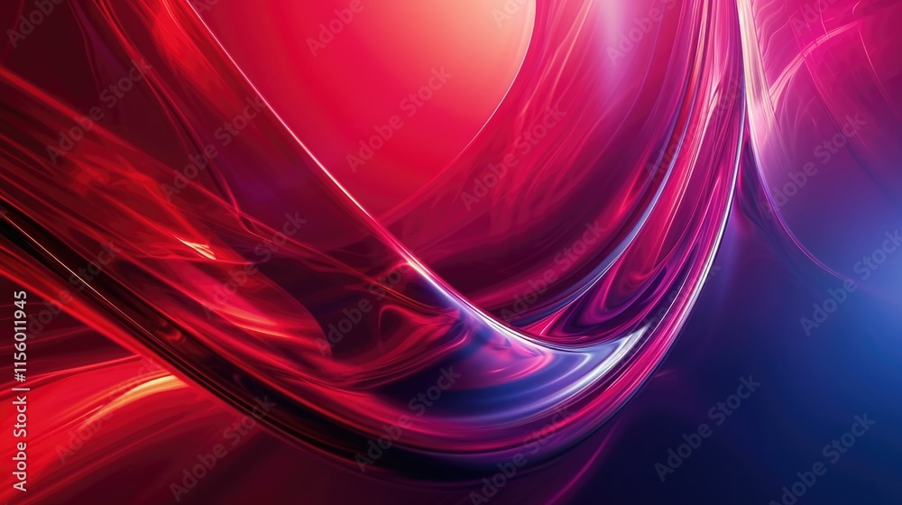 Naklejka premium Vibrant Red Abstract Artwork Background with Dynamic Shapes and Glowing Accents