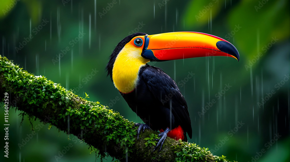 Obraz premium Toucan Perched in Tropical Rainforest Scene
