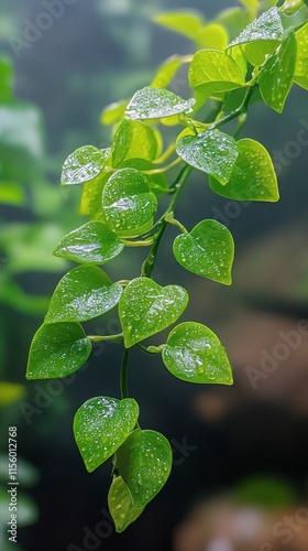 Lush green leaves of a climbing plant thriving in natural sunlight with vibra...