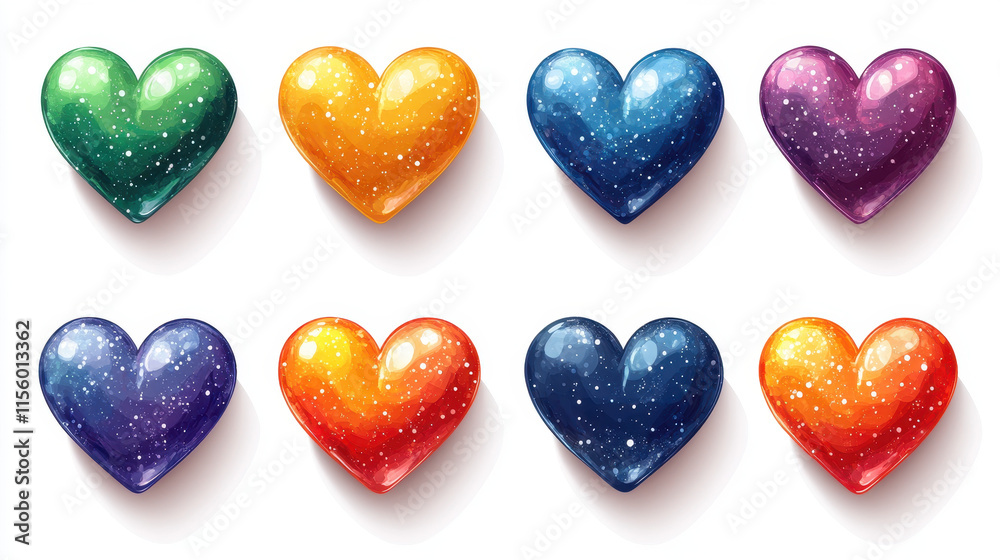 Obraz premium Diverse Pride Heart Icons Collection for LGBTQ+ Community Support